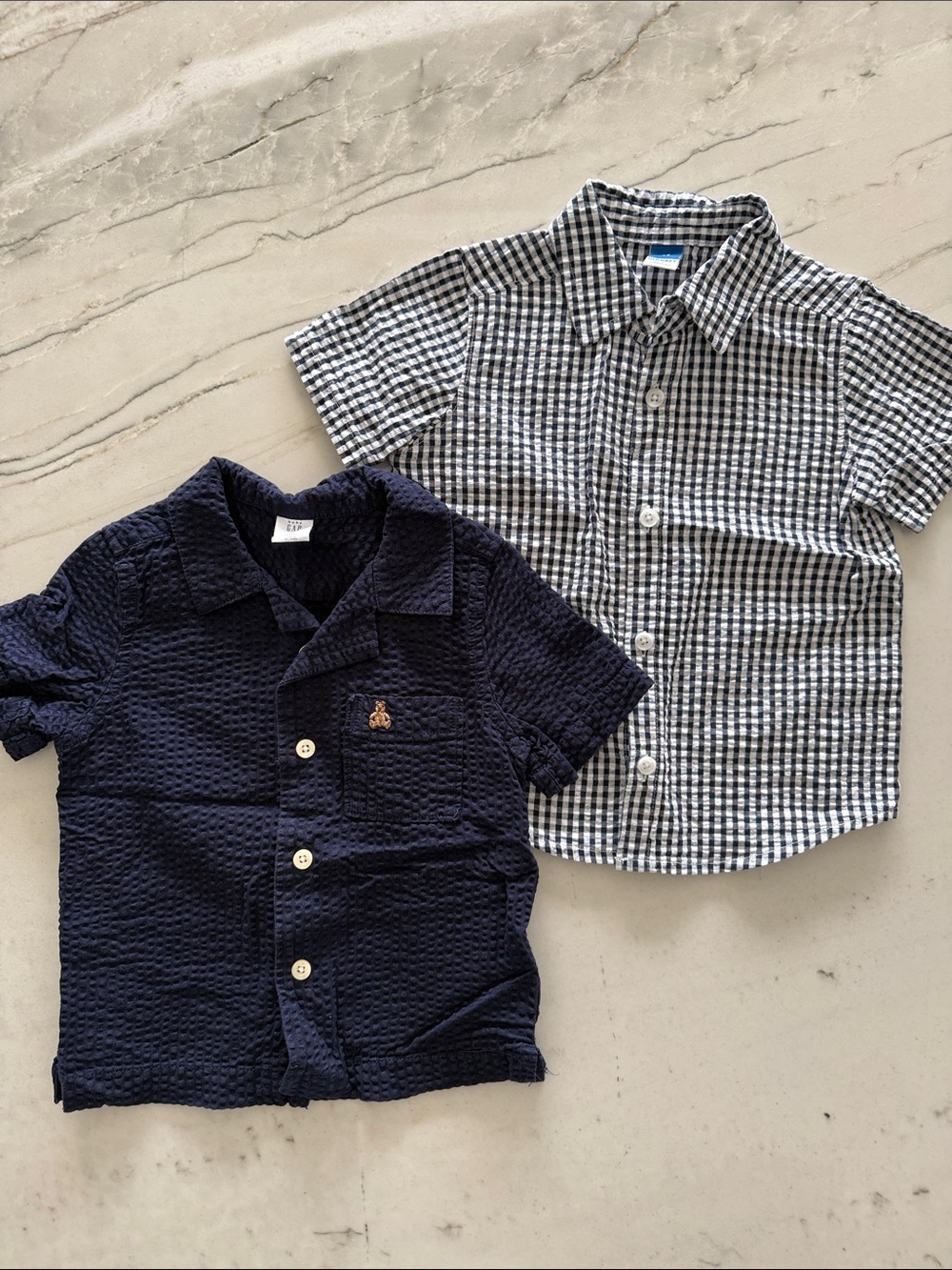 Toddler Navy Seersucker Navy and Gingham Shirt Set
